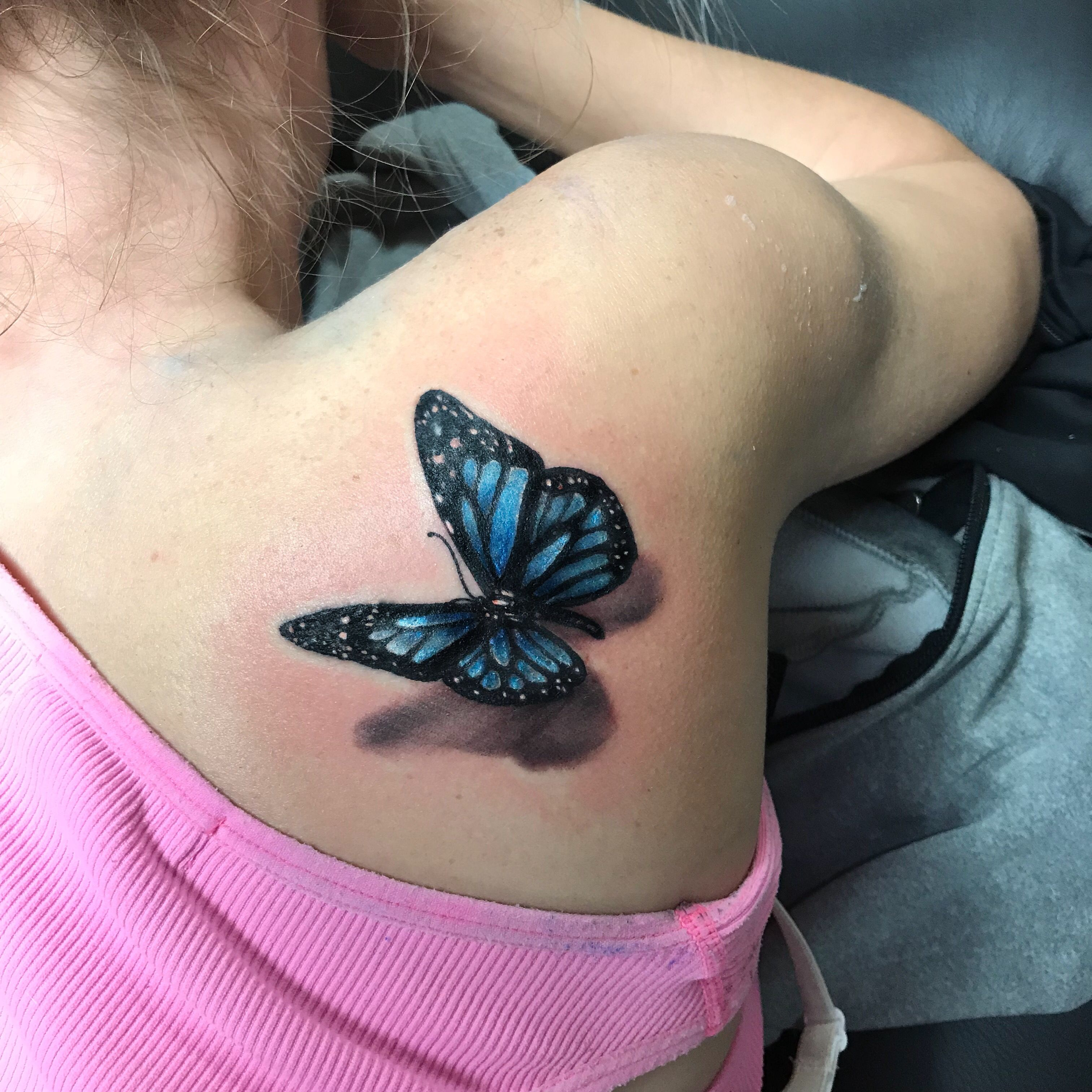 Realistic 3d Butterfly Tattoo On Girls Shoulder Done Jordyn Grine within dimensions 3024 X 3024