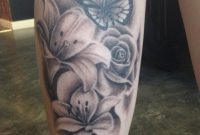 Realistic Butterfly And Flowers Tattoo On Back Leg Tats Flower regarding measurements 768 X 1024