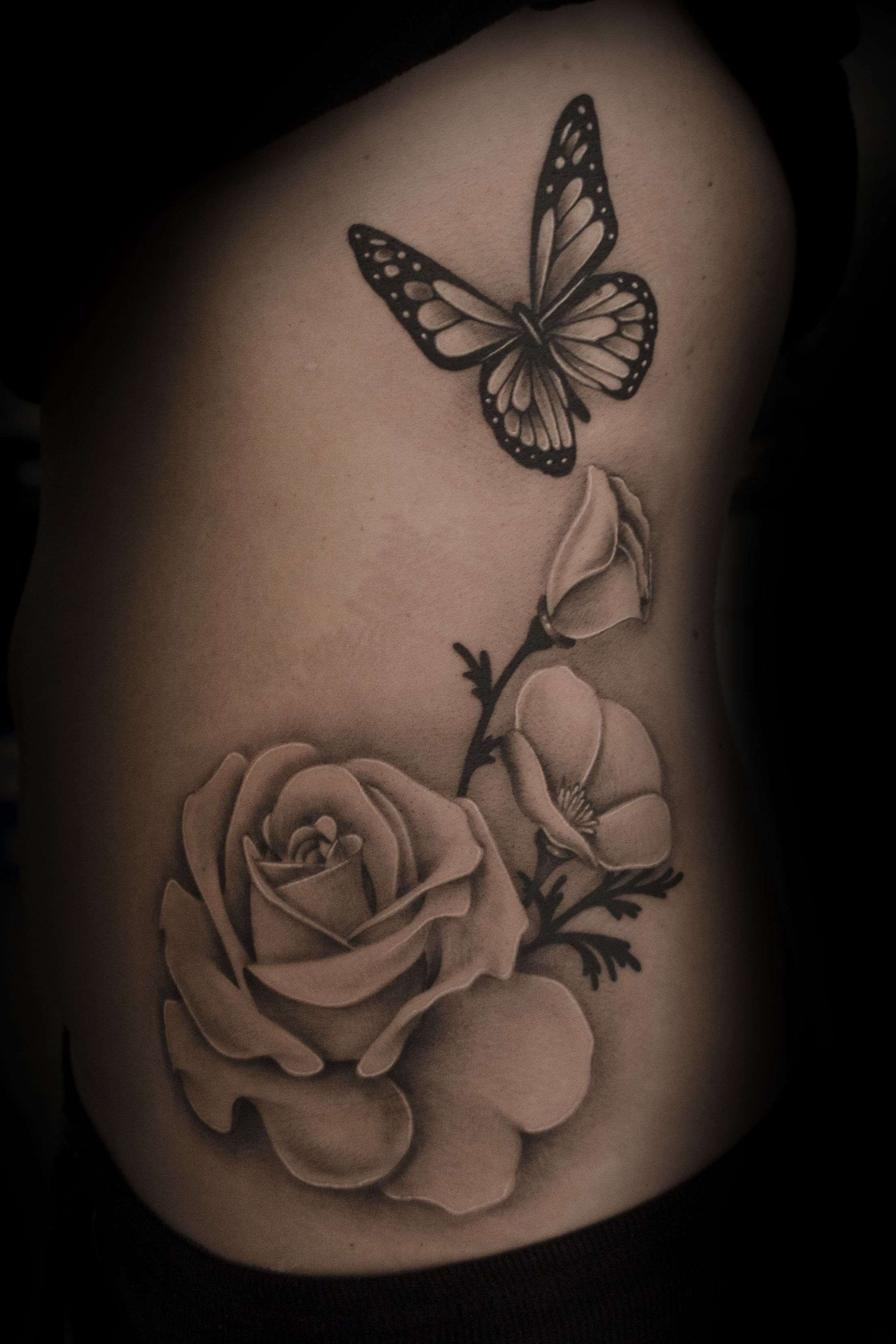 Realistic Butterfly Flower Tattoo Google Search Tattoos Rose with proportions 2207 X 3311