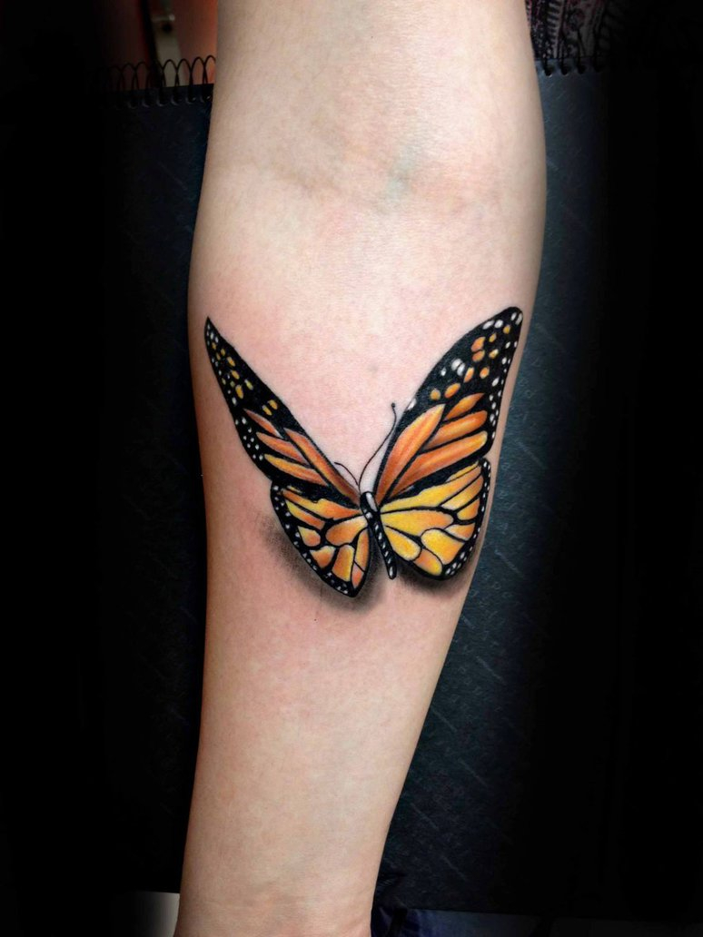 Realistic Forearm 3d Monarch Butterfly Tattoo Golfian throughout sizing 774 X 1032