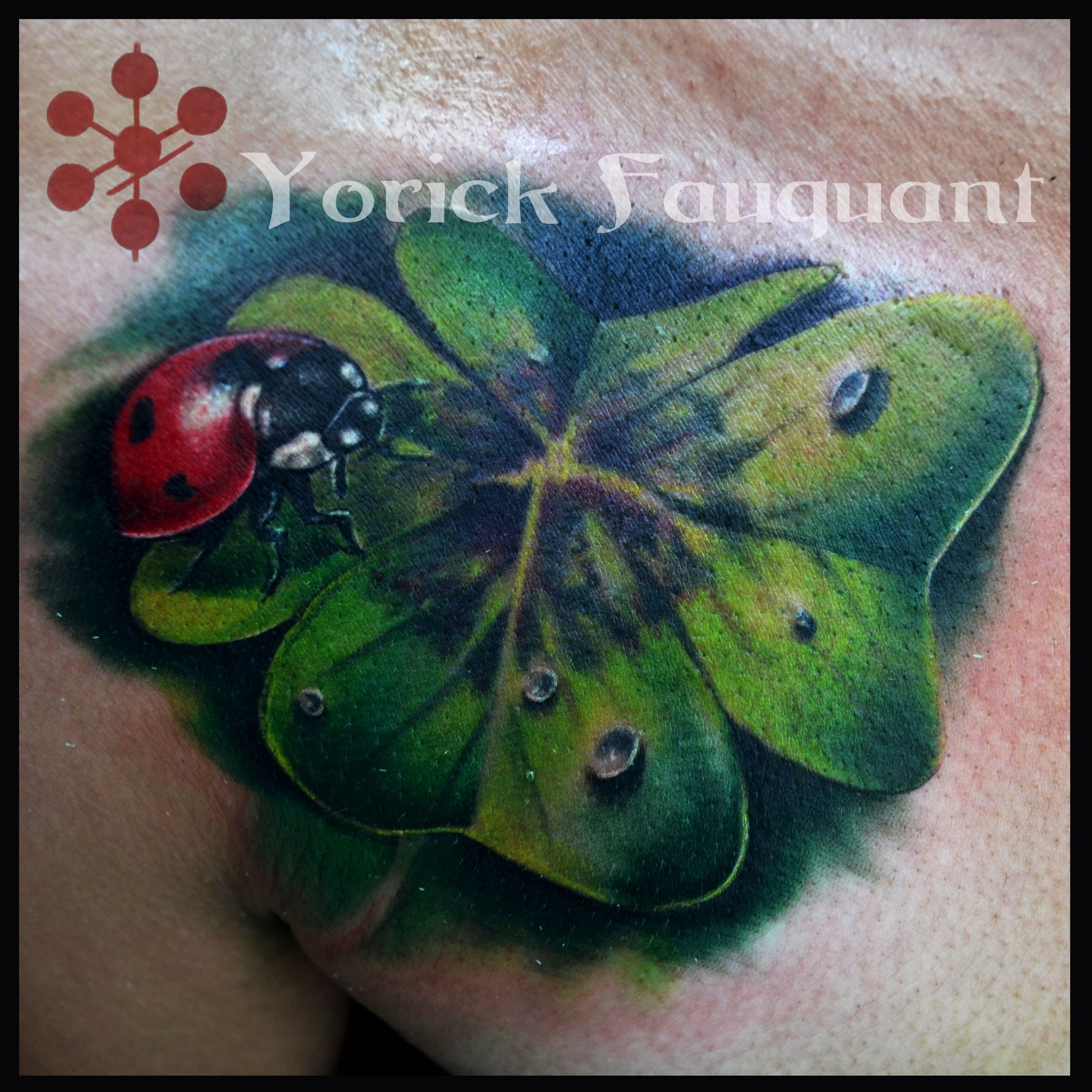 Realistic Lady Bug And Four Leaf Clover Tattoo In Full Color regarding sizing 2362 X 2362