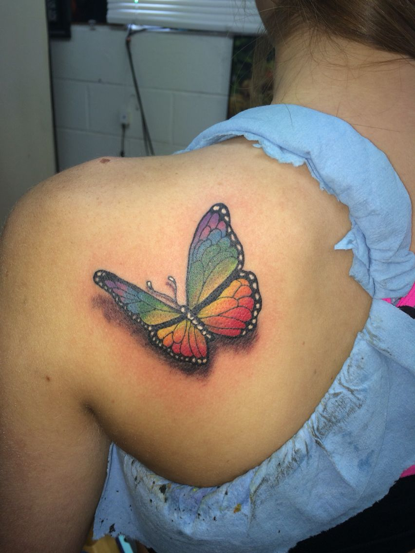 Realistic Rainbow Colored Butterfly Tattoo Done Ricky Garza In with measurements 852 X 1136