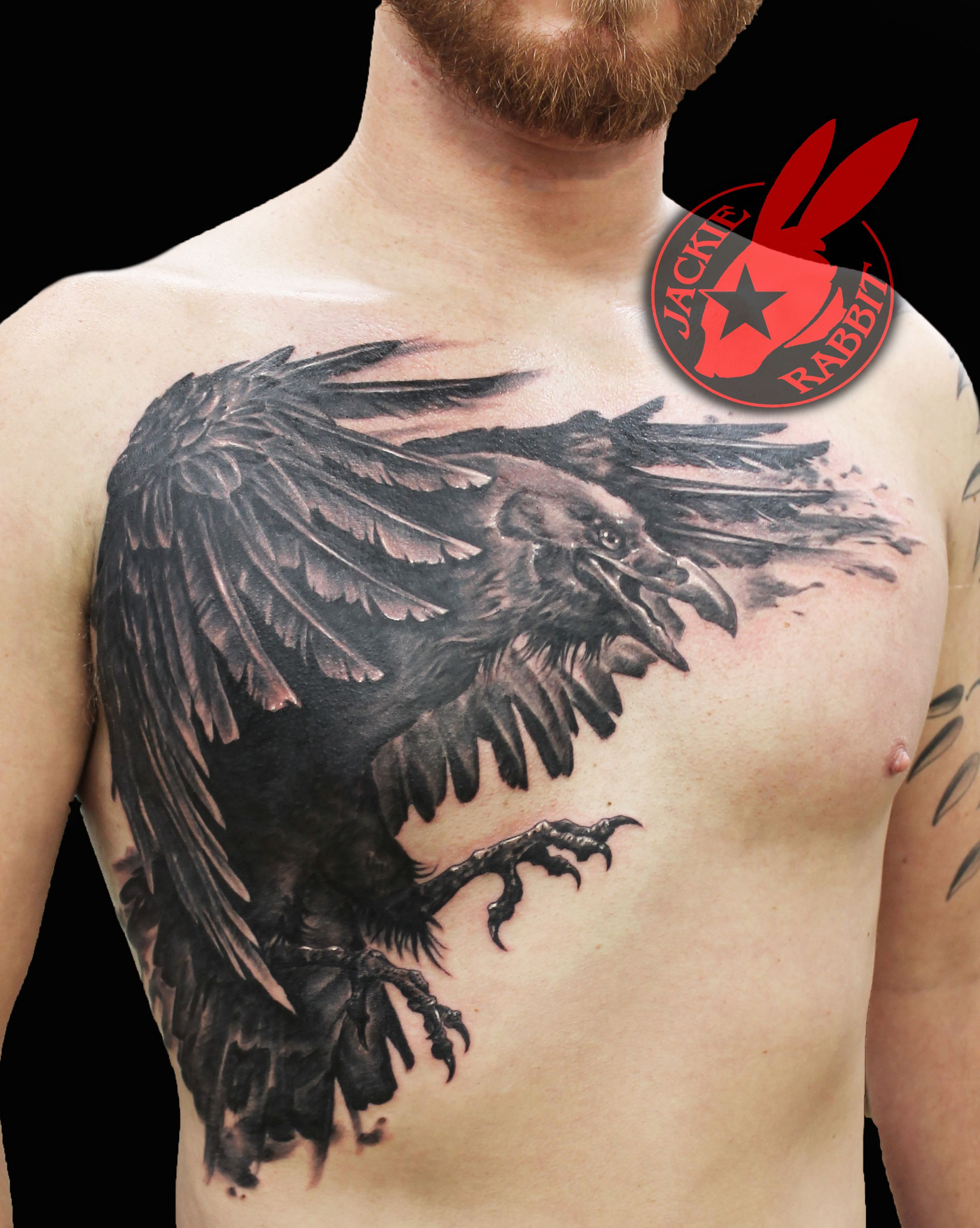 Realistic Raven Crow Chest Piece 3d Wings Black And Grey Tattoo intended for dimensions 2136 X 2676