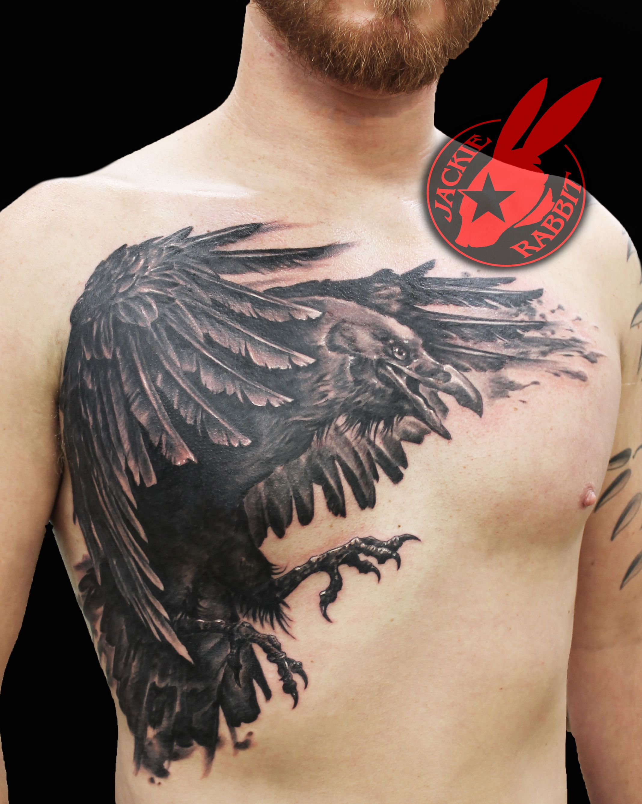 Realistic Raven Crow Chest Piece 3d Wings Black And Grey Tattoo with regard to sizing 2136 X 2676