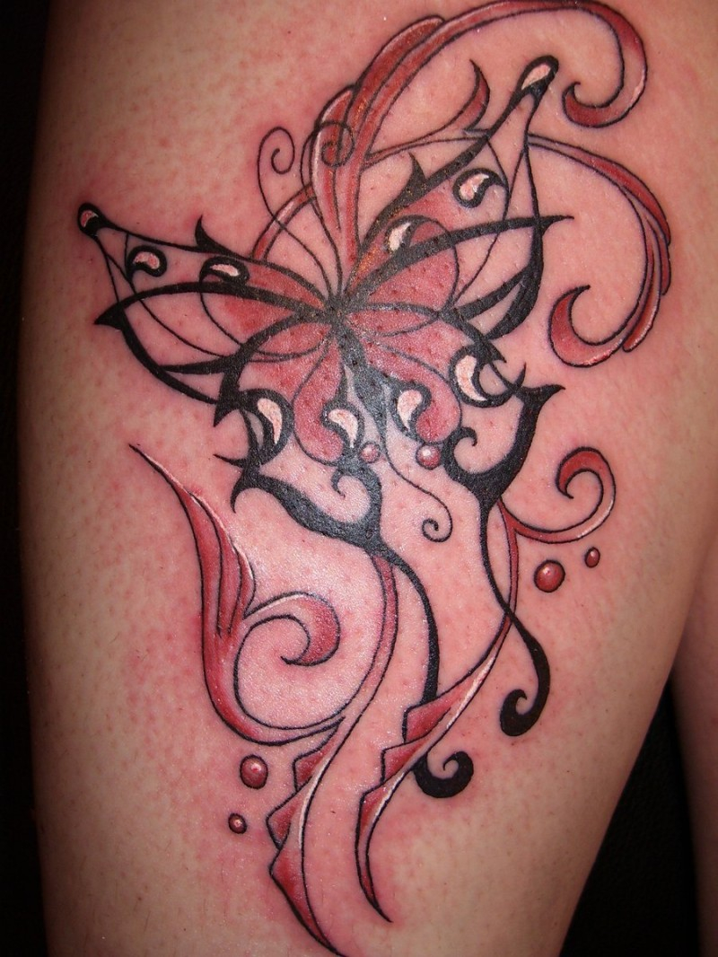 Red Celtic Butterfly Tattoo With Pattern On Leg Tattooimagesbiz in sizing 800 X 1066