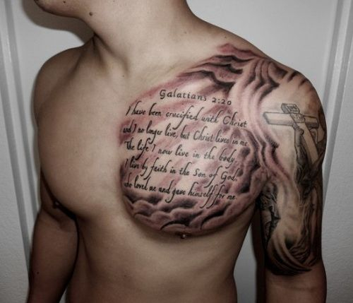 Religious Chest Tattoo Designs With Quotes Chest Tattoo Designs Men for size 500 X 429