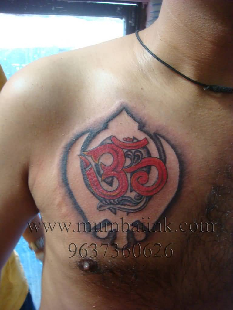 Religious Om With Khanda Punjabi Tattoo On Chest Mumbai Ink pertaining to measurements 768 X 1024