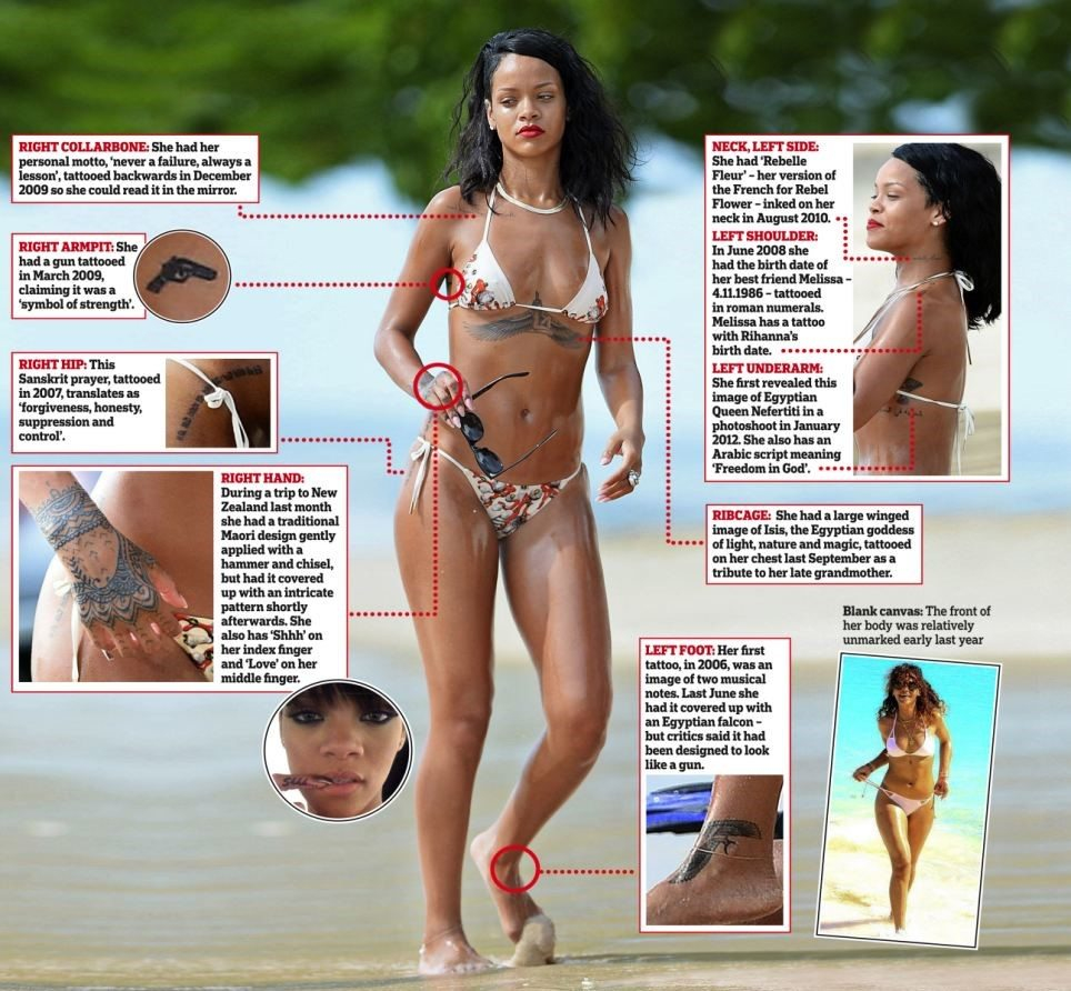 Rihannas Tattoos Hand And Chest Tattoos Nose Job in measurements 964 X 892