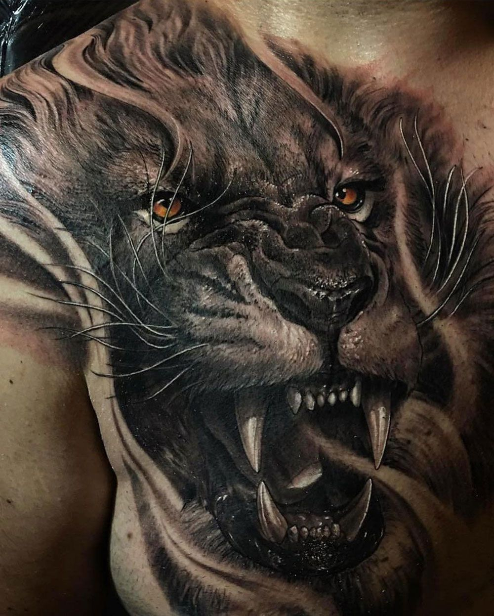Roaring Lion Chest Tattoos Lion Tattoo Lion Chest Tattoo with proportions 1000 X 1246