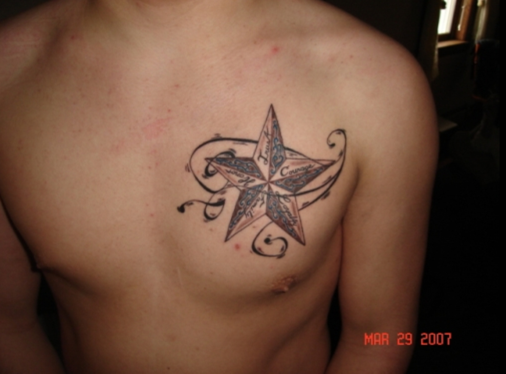 Rolling Star Tattoo On Chest Tattoos Star Tattoo Designs Star throughout size 1035 X 765
