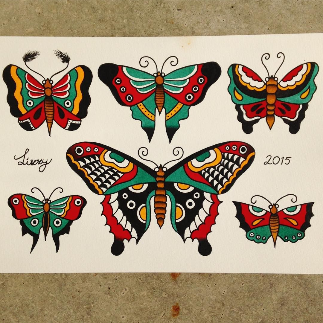Sailor Jerry Inspired Butterflies Tattooflash Traditionaltattoo in sizing 1080 X 1080
