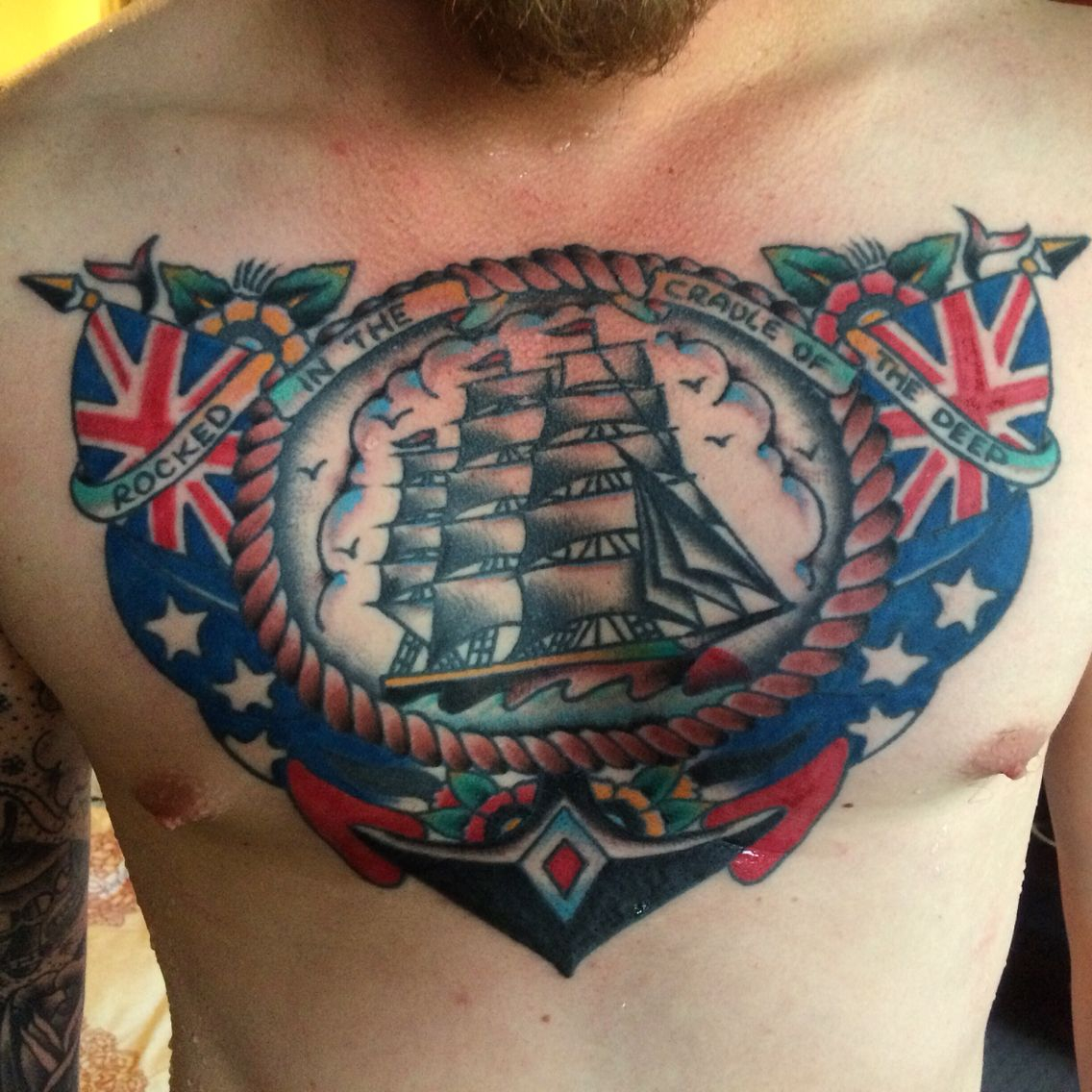 Sailor Jerry Inspired Chest Piece Tattoo Tattoos Fish Tattoos for measurements 1136 X 1136