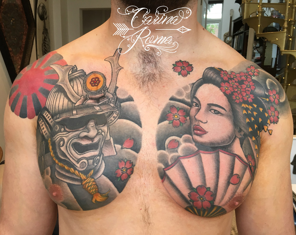 Samurai And Geisha Oriental Chest Piece Tattoo Carina Rom Flickr with proportions 1024 X 813