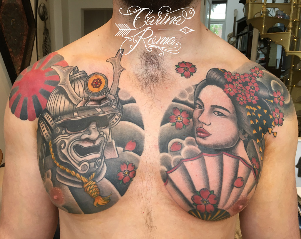 Samurai And Geisha Oriental Chest Piece Tattoo Carina Rom Flickr with regard to proportions 1024 X 813