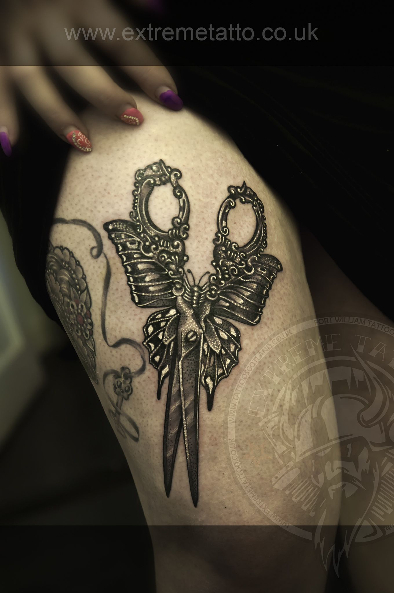 Scissors Butterfly Filigree Tattoo Gabi Tomescuextreme within size 1360 X 2048