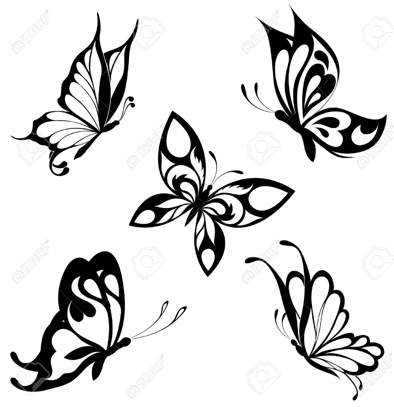 Set Black White Butterflies Of A Tattoo Royalty Free Cliparts throughout measurements 1258 X 1300