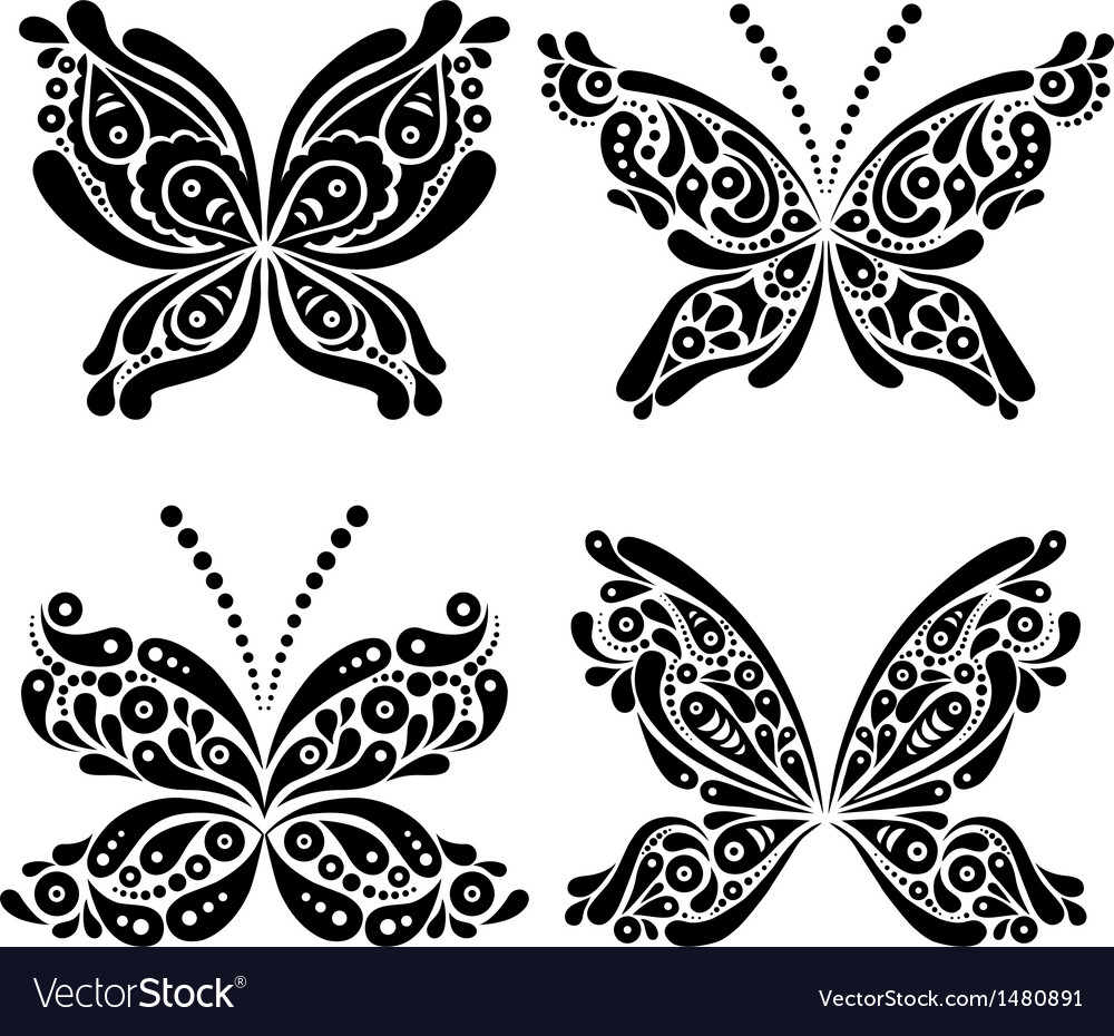 Set Of Beautiful Black And White Butterfly Tattoo Vector Image intended for size 1000 X 930