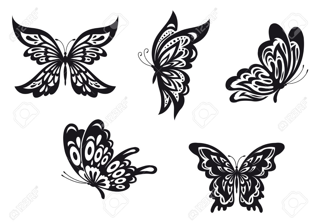 Set Of Black Butterfly Tattoos Vector Illustration Royalty Free throughout proportions 1300 X 914