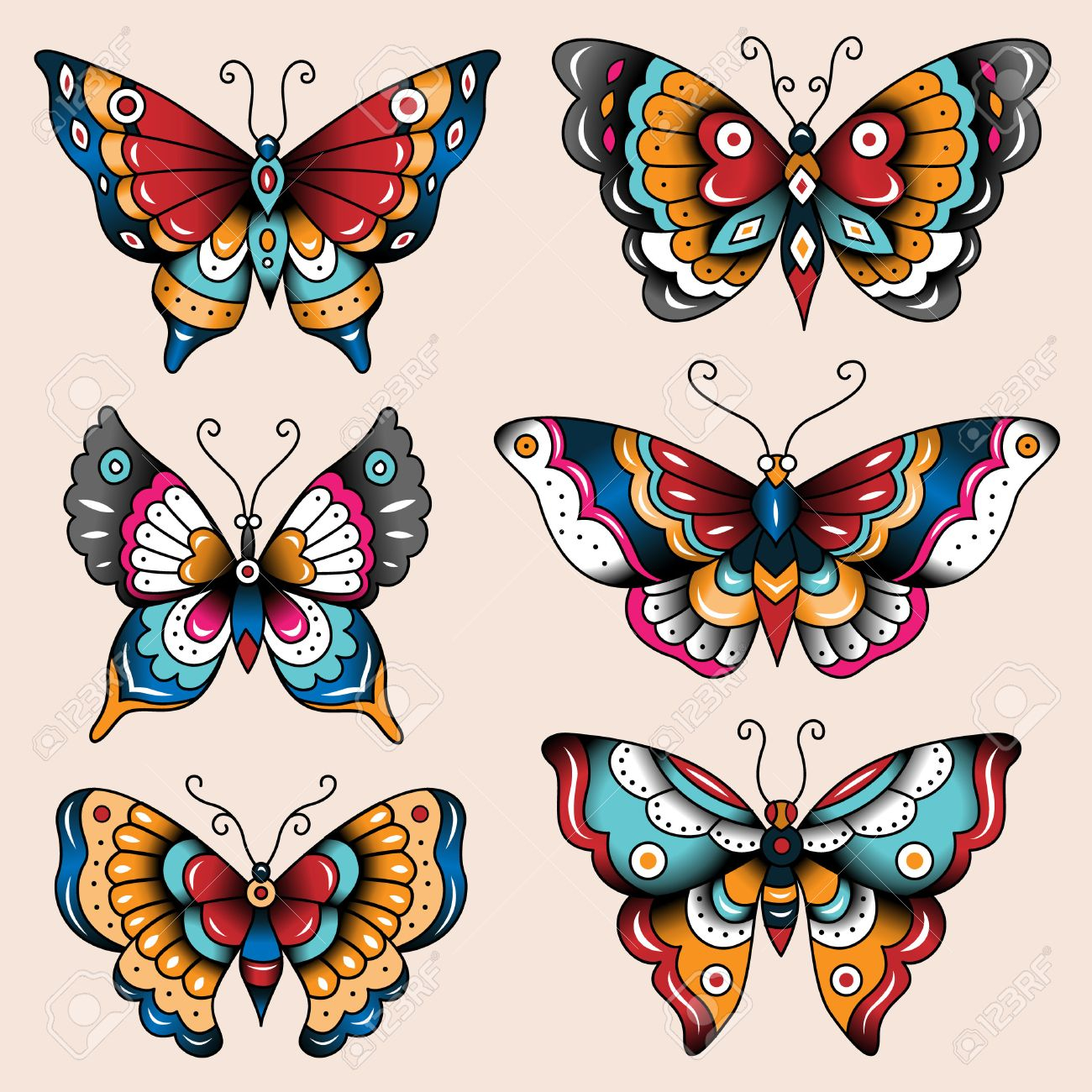 Set Of Old School Tattoo Art Butterflies For Design And Decoration for measurements 1300 X 1300