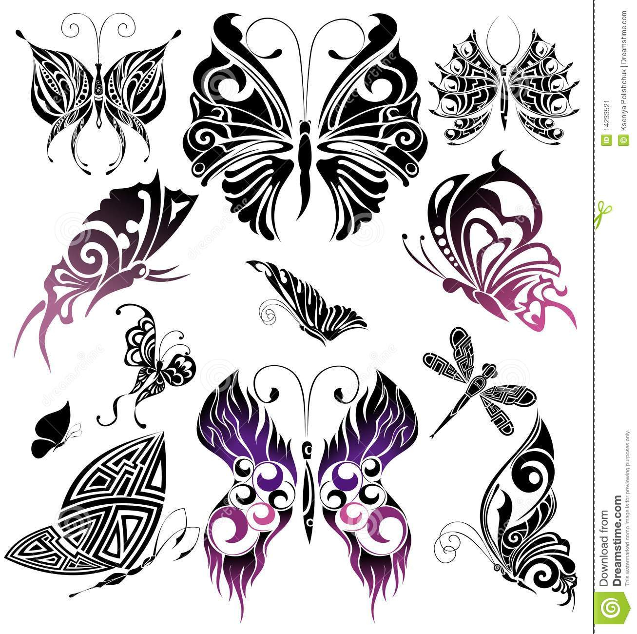Set Of Tattoo Butterflies Tattoo Design Stock Vector Illustration with regard to sizing 1307 X 1300