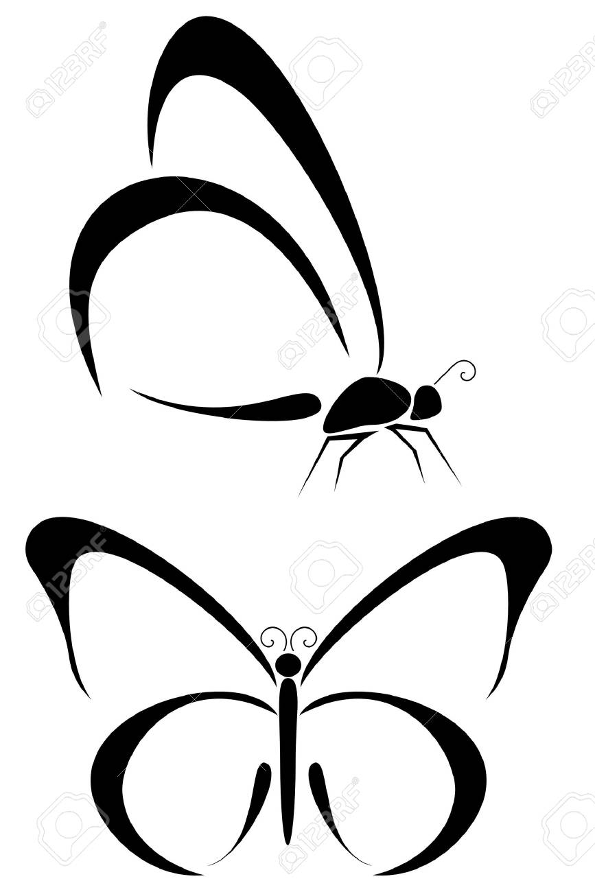 Set Of Two Tribal Butterfly Tattoos Royalty Free Cliparts Vectors pertaining to proportions 867 X 1300