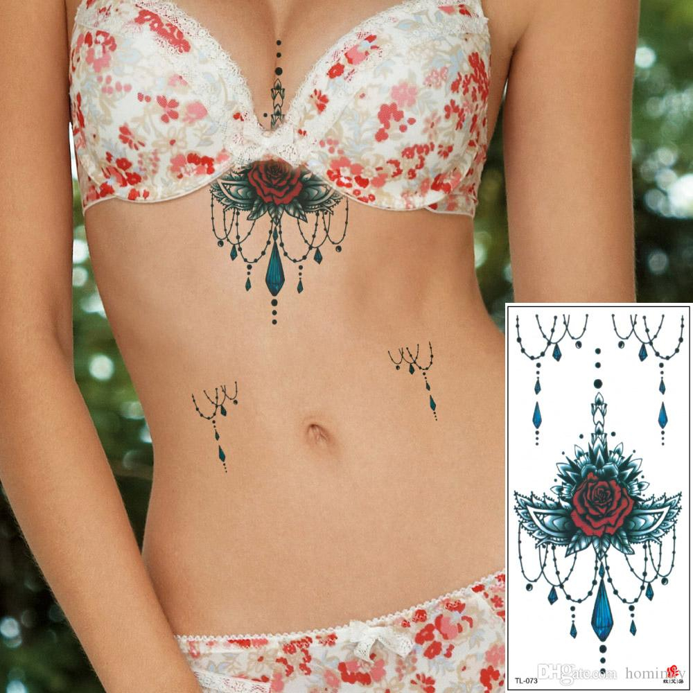 Sexy Women Chest Sternum Temporary Tattoo Designs Rose Flower for measurements 1000 X 1000