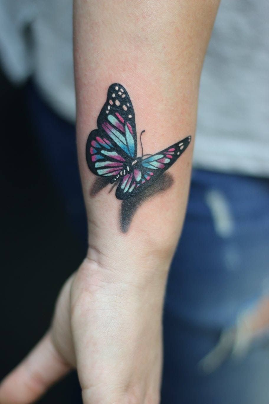 Shadowing Art Beth Purple Tattoos Butterfly Wrist Tattoo pertaining to proportions 912 X 1368