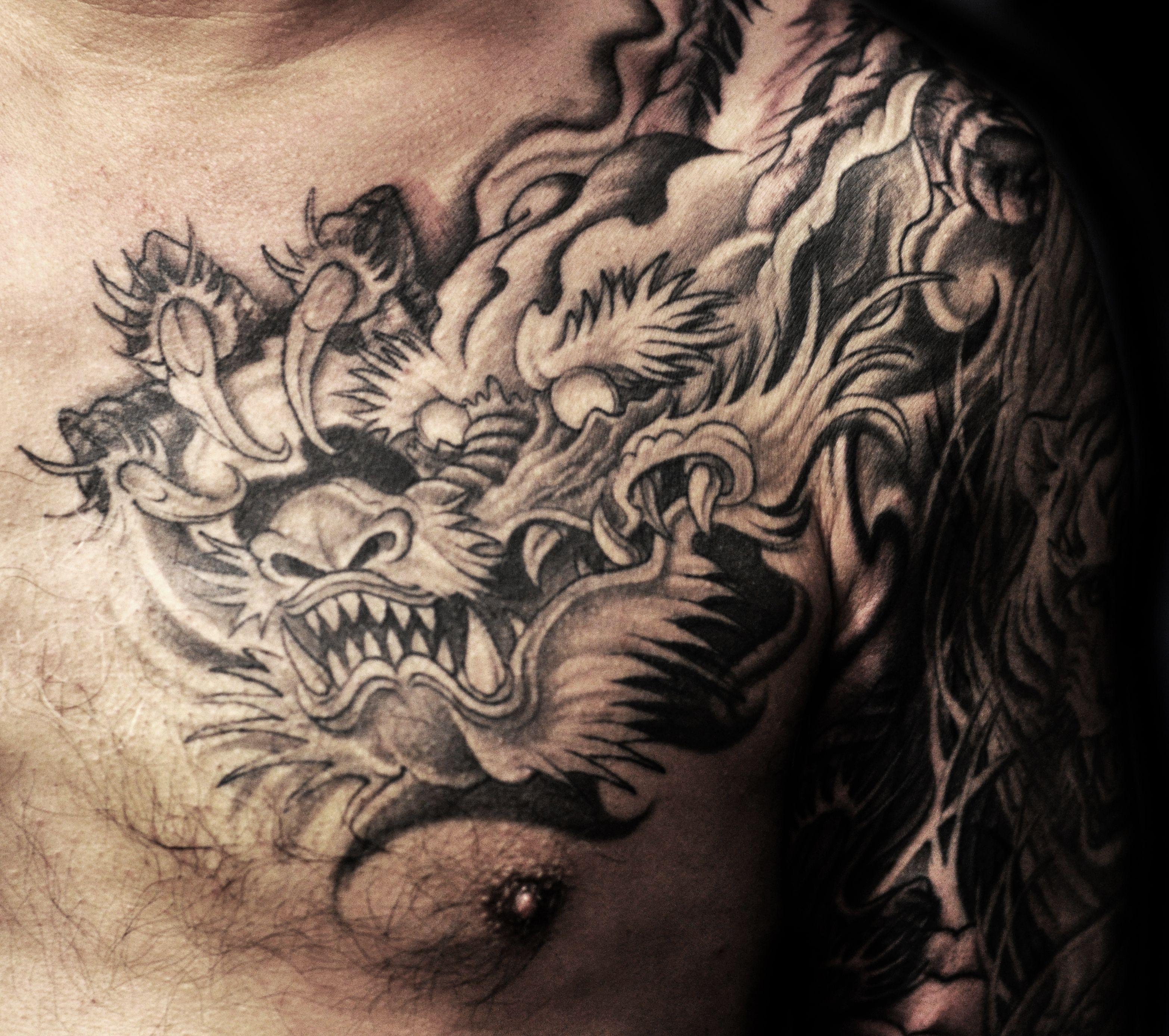 Shoulder To Chest Dragon Tattoo Chronic Ink Japanese Dragon pertaining to dimensions 3132 X 2776
