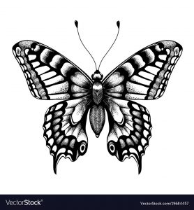 Silhouette Of Butterfly Black And White Tattoo Vector Image with regard to size 1000 X 1080