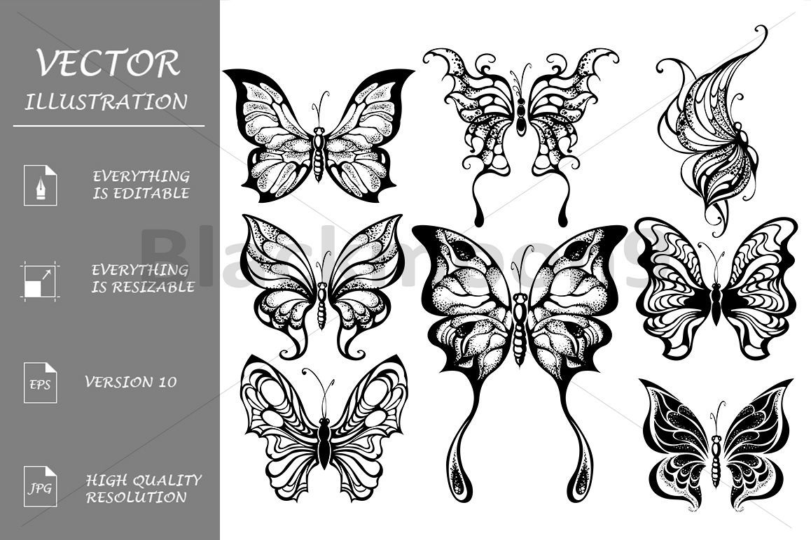 Silhouettes Of Exotic Butterflies Tattoos Graphic Design intended for measurements 1158 X 772