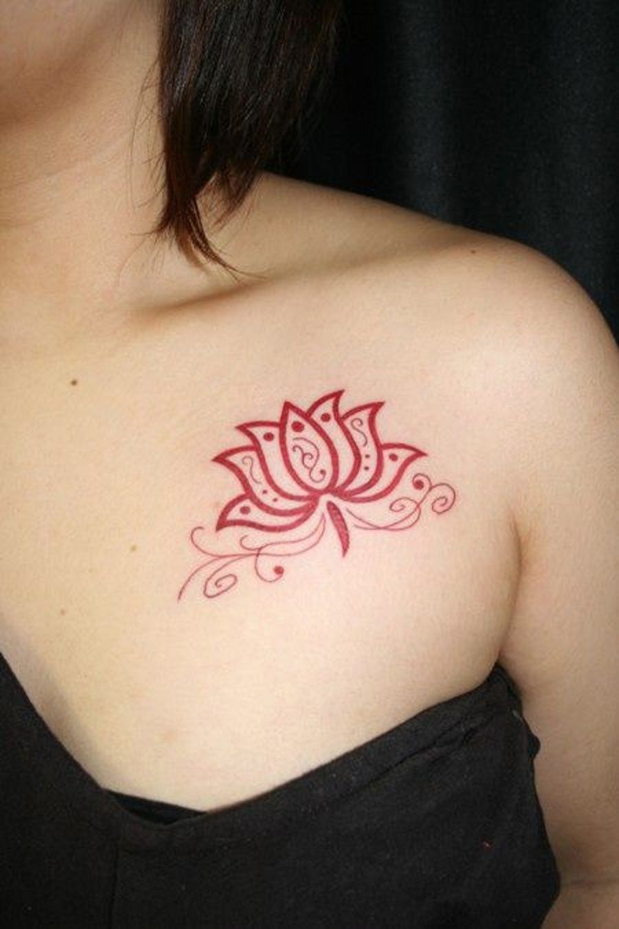 Simple Red Lotus Flower Chest Tattoo For Girls Tattoo Ideas with measurements 900 X 1350