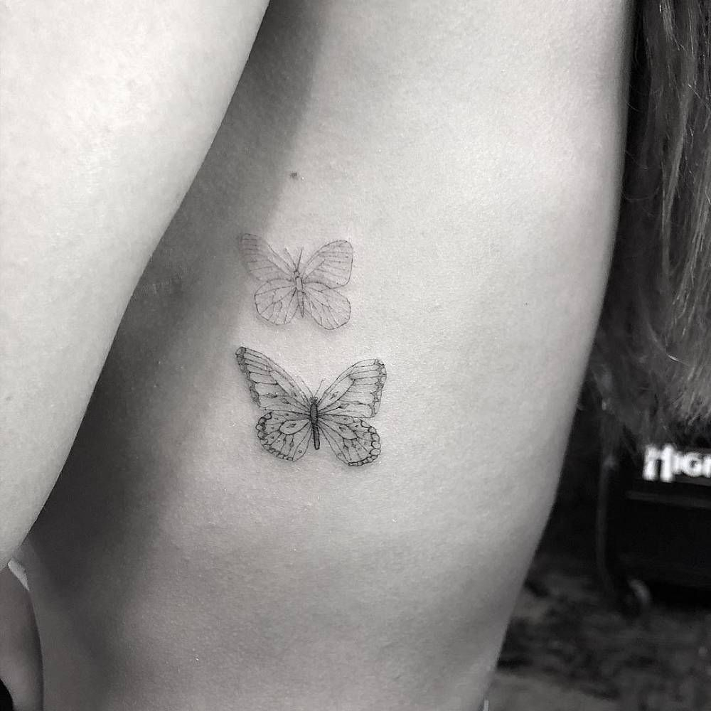Single Needle Butterflies On The Left Side Ribcage Animal Tattoos with sizing 1000 X 1000