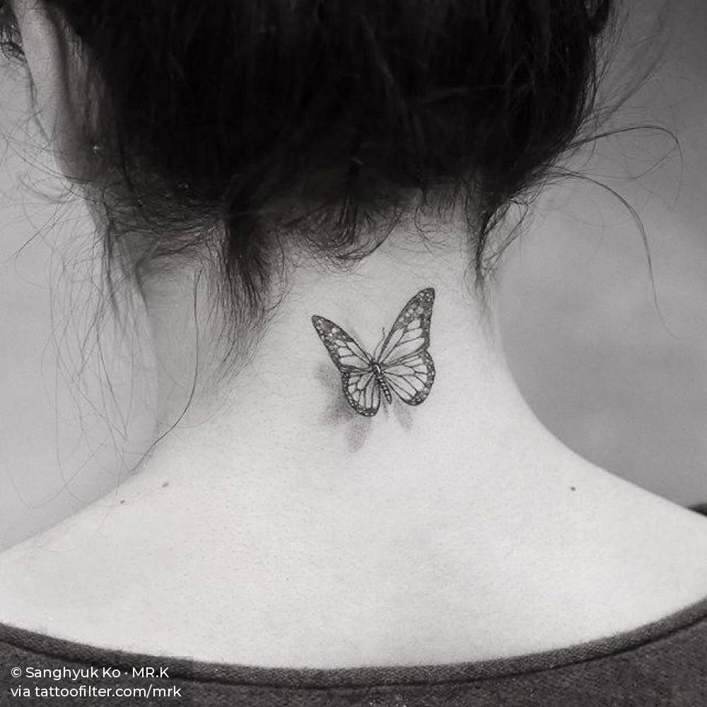 Single Needle Butterfly Tattoo On The Back Of The Neck Ink K in proportions 1000 X 1000