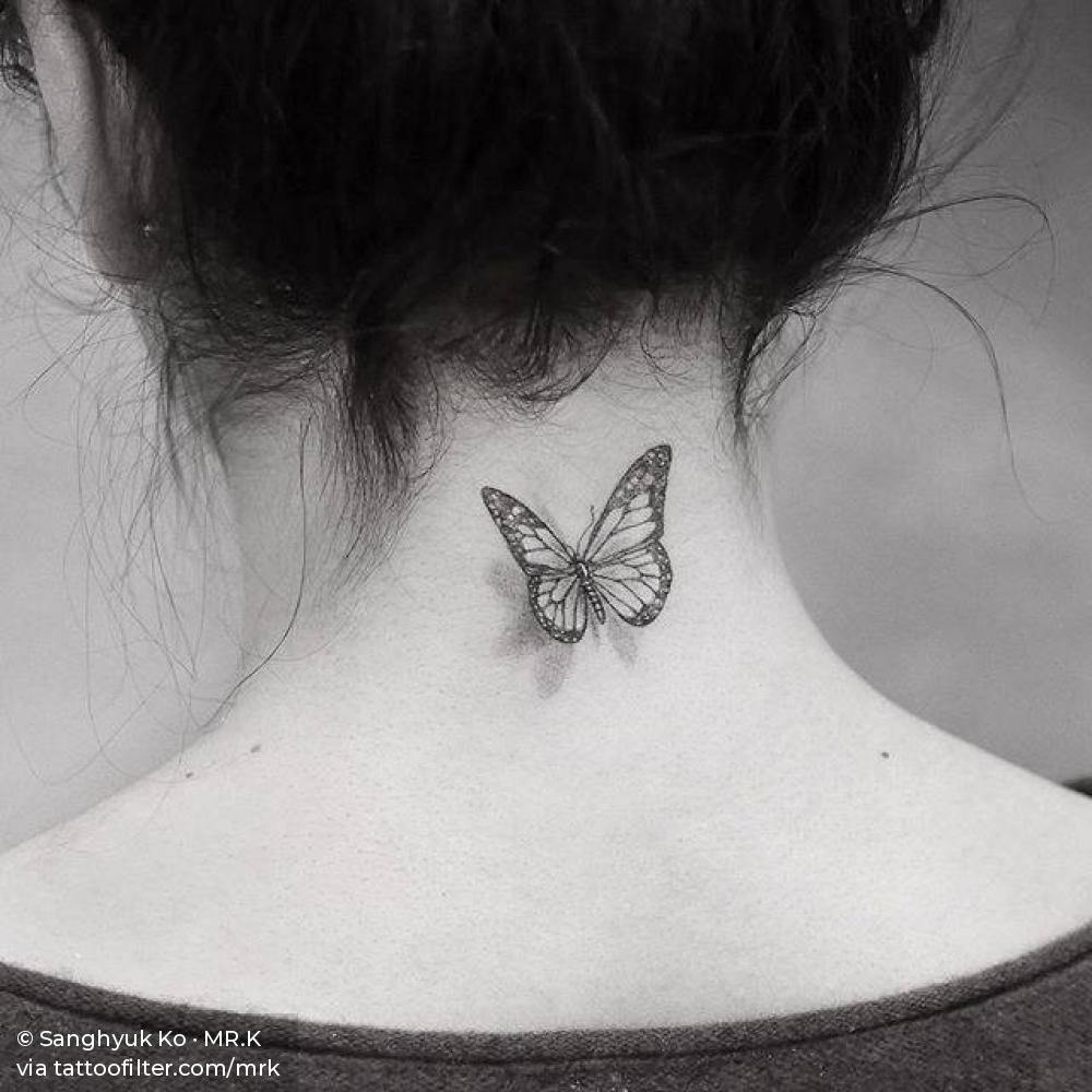 Single Needle Butterfly Tattoo On The Back Of The Neck Ink K intended for measurements 1000 X 1000