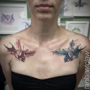 Sketchy Style Matching Swallow Tattoos On The Chest pertaining to size 960 X 960