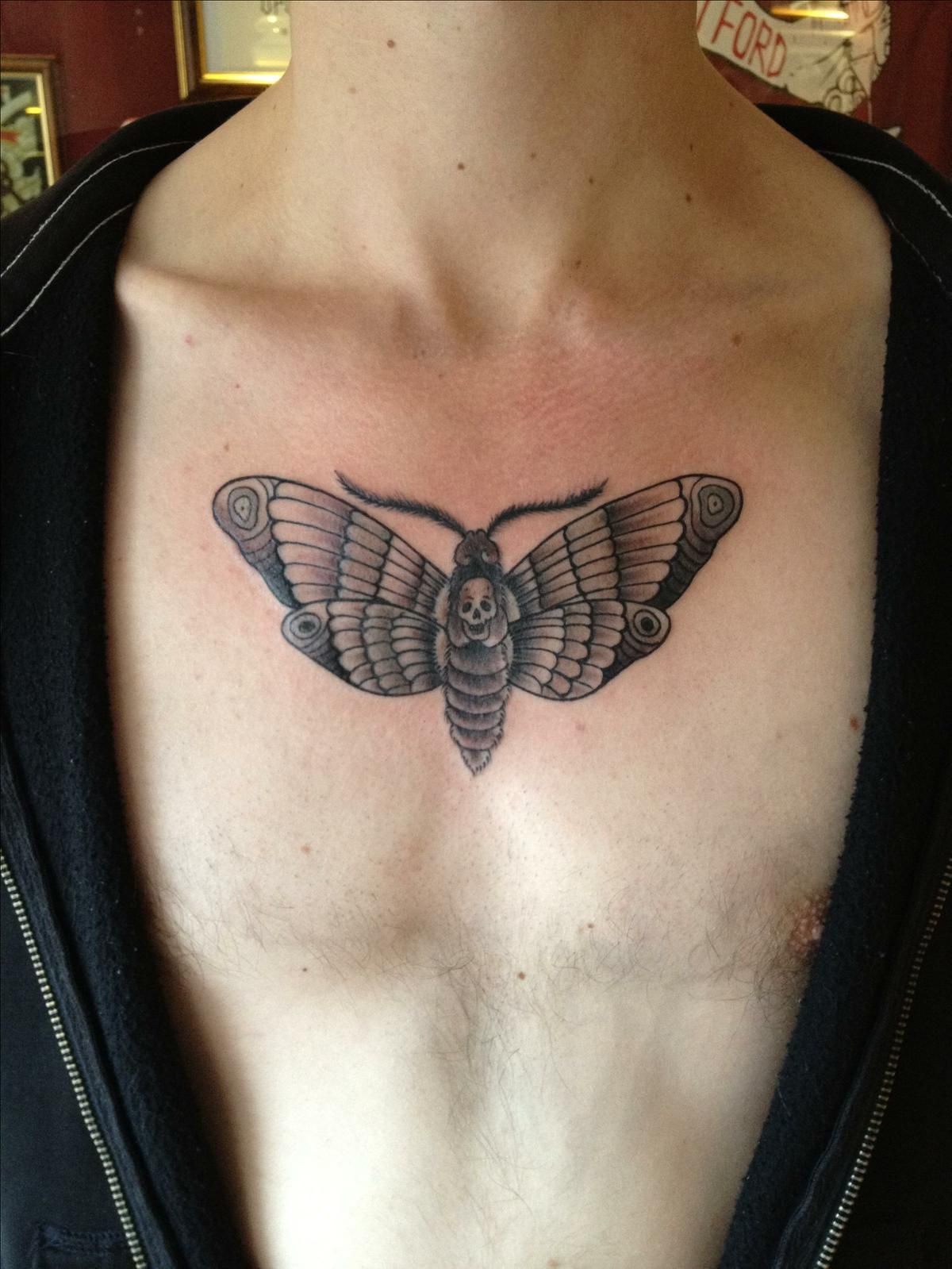 Skull In Moth Tattoo On Man Chest Moth Tattoo Moth Tattoo Chest intended for sizing 1200 X 1599