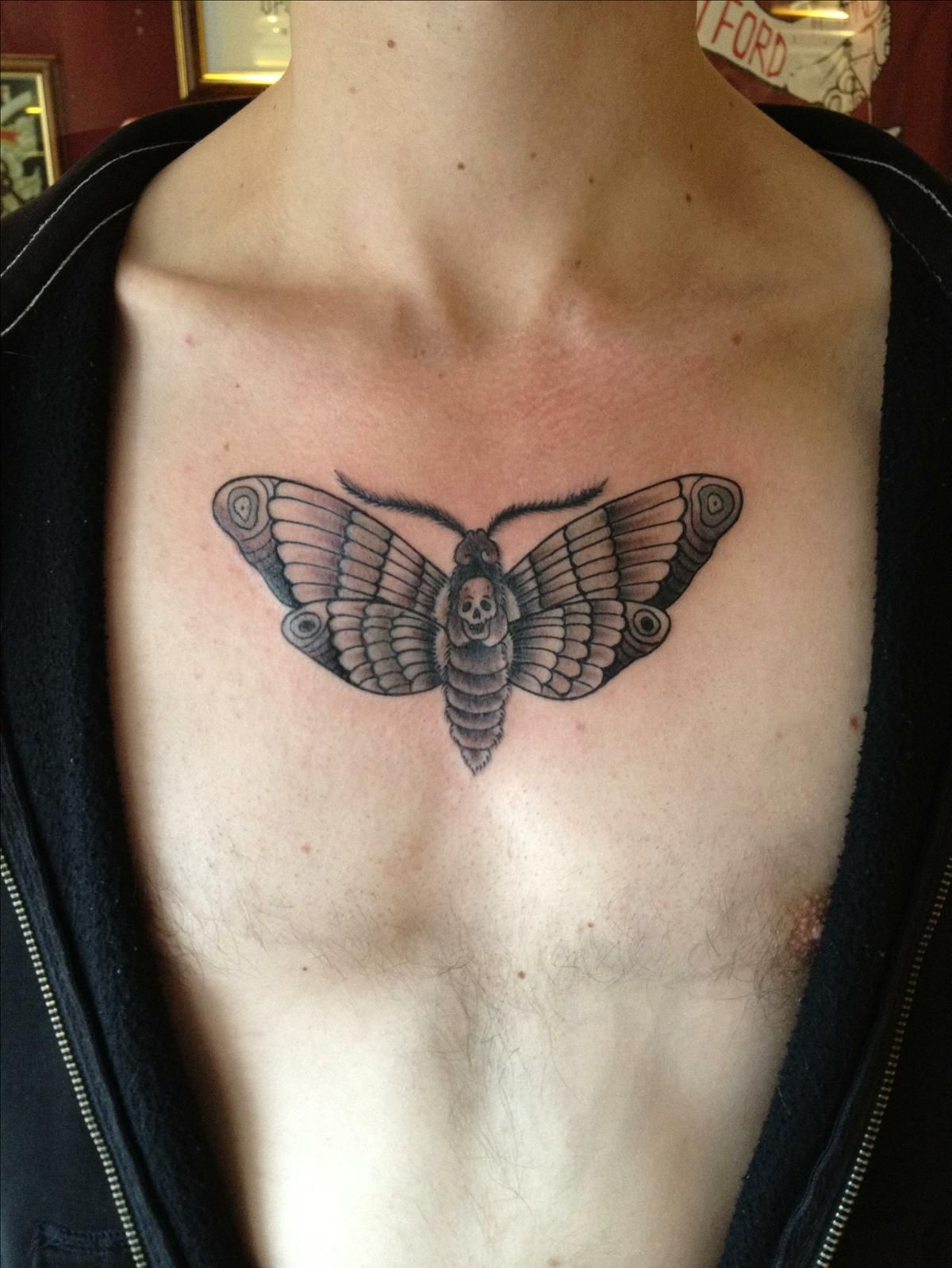 Skull In Moth Tattoo On Man Chest Moth Tattoo Moth Tattoo Moth intended for measurements 1200 X 1599