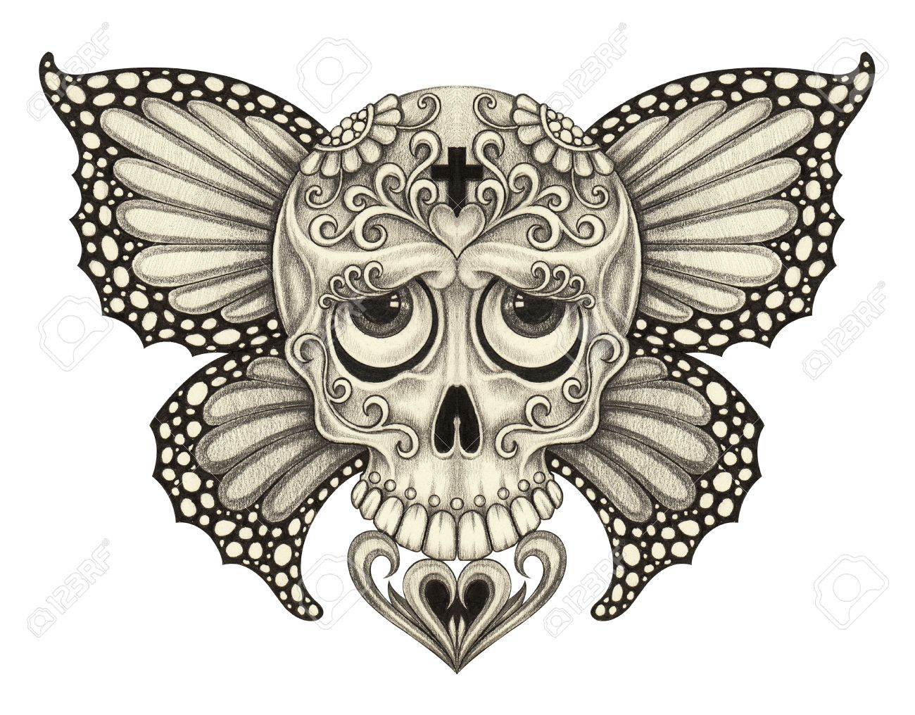 Skull Wings Butterfly Tattoo Art Design Skull Head Mix Wings within size 1300 X 1016