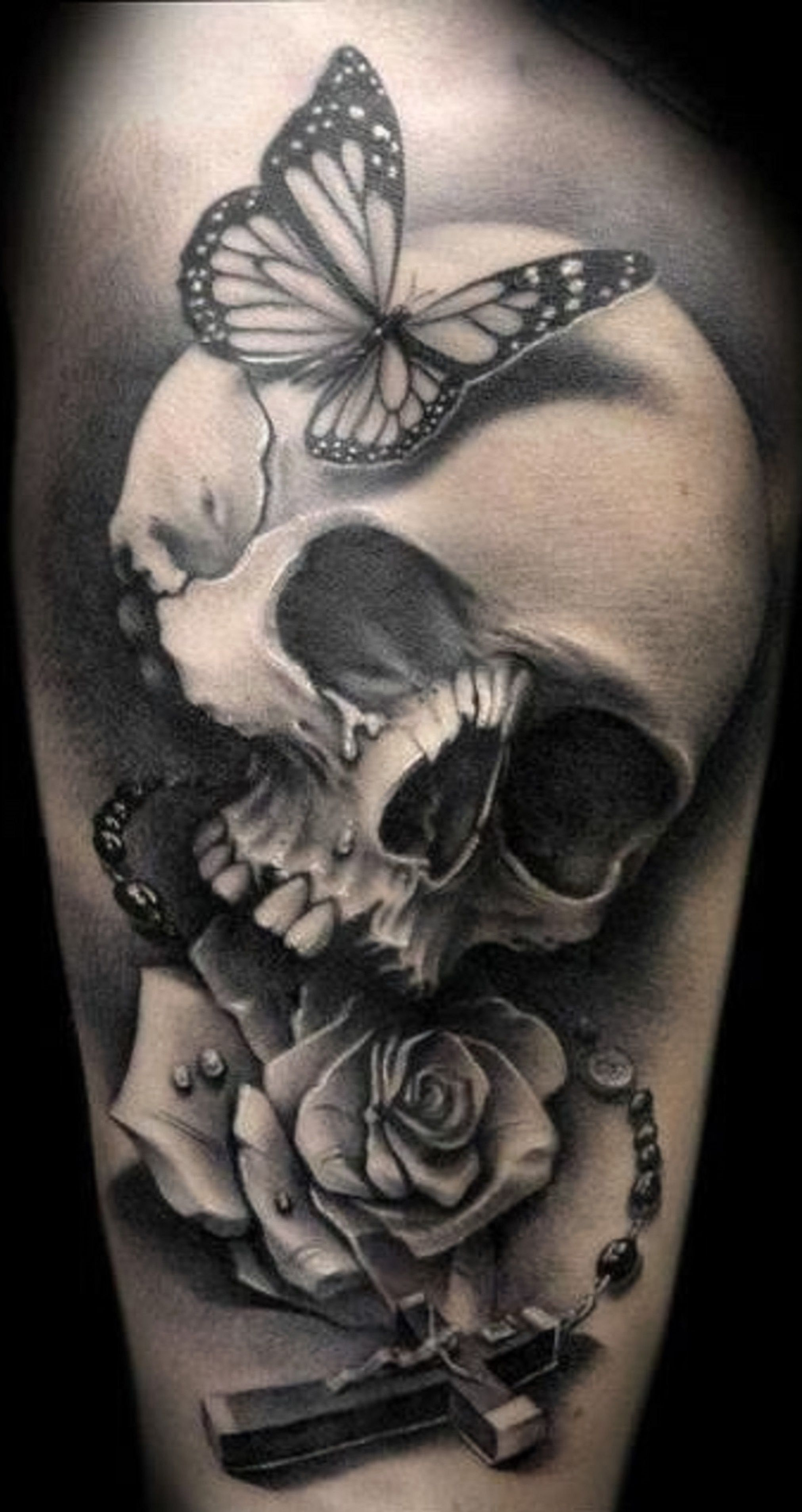 Skull With Butterfly Rose Rosary Beads Cross Tattoo Ma An with regard to measurements 2023 X 3814