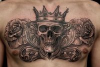 Skull With Crown Tattoo Roses Tattoo Chest Piece Chest Tattoo throughout proportions 1080 X 950
