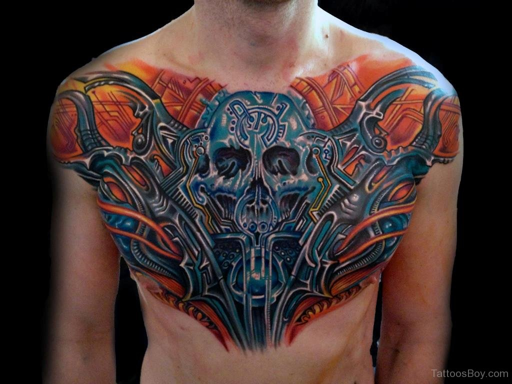 Skulled Biomechanical Tattoo On Chest Tattoo Designs Tattoo Pictures within dimensions 1024 X 768