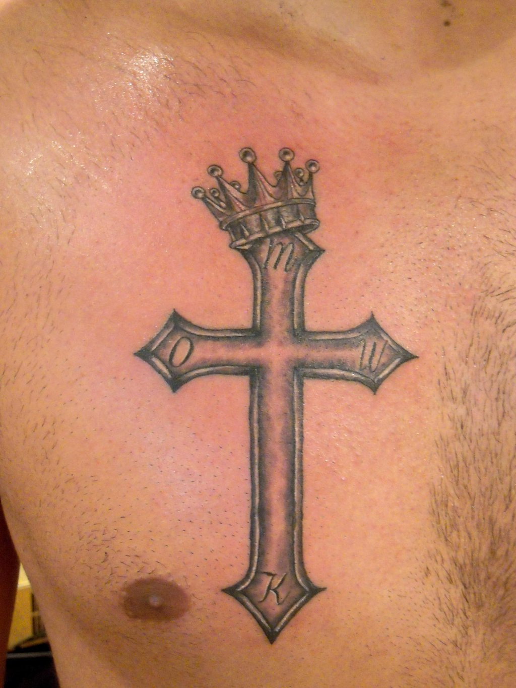 Small Cross On Crown Tattoo On Chest Tattooshunt throughout measurements 1024 X 1365