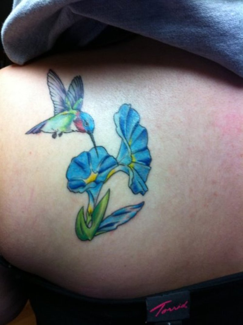 Small Hummingbird With Blue Flowers Tattoo Design Tattoos Book throughout measurements 800 X 1070