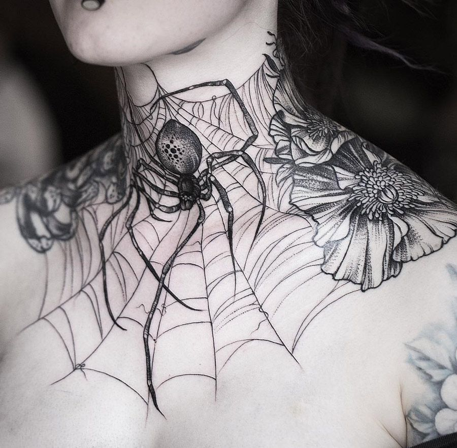 Spider Web Neck Tattoo Neck Tattoos Tattoos Web Tattoo within sizing 900 X 883
