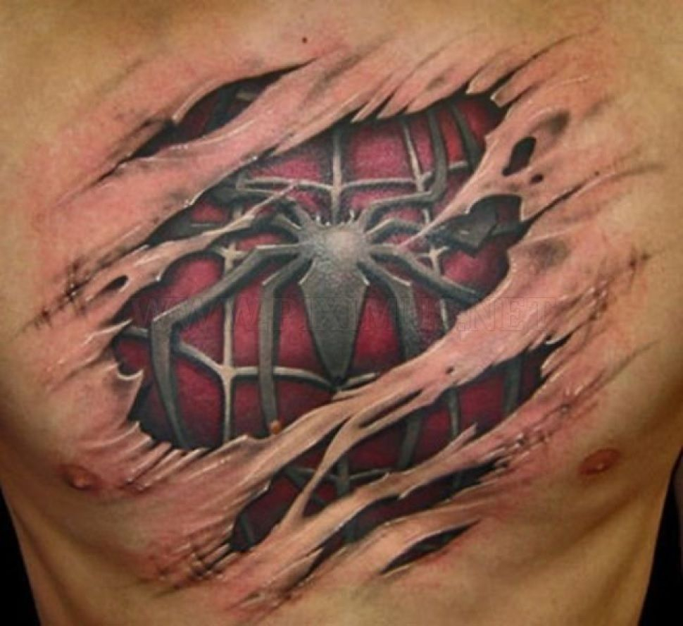 Spiderman 3d Tattoos Tattoos Spiderman Tattoo Ripped Skin within size 970 X 888