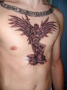 St Michael The Archangel Western Tattoo On Chest Saint Michael The with proportions 800 X 1067