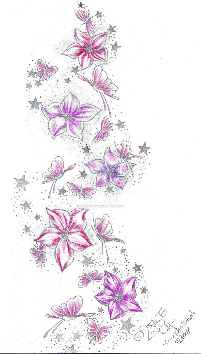 Stars Flower Butterflies Color 2face Tattoo On Deviantart inside size 673 X 1186