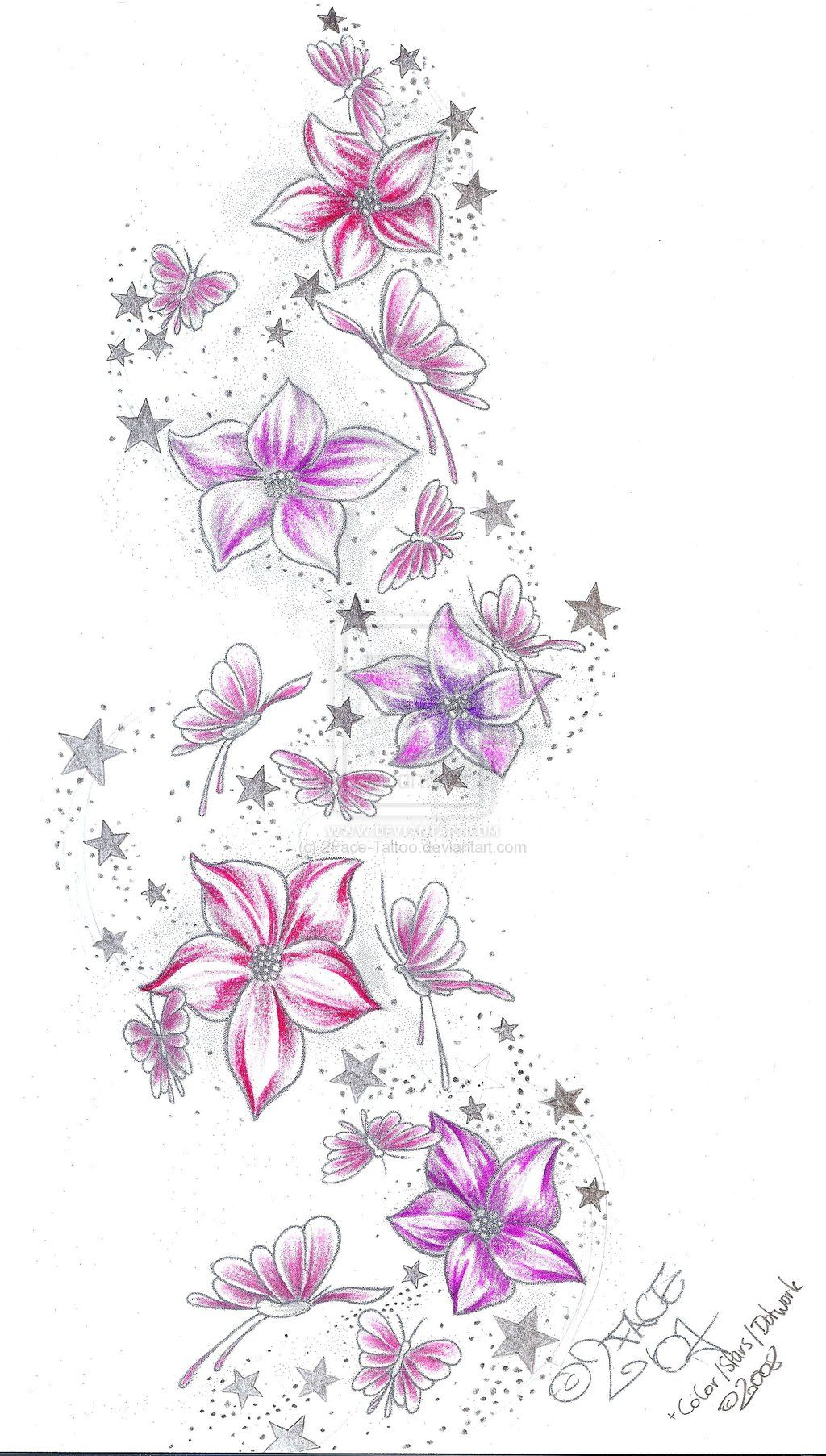 Stars Flower Butterflies Color 2face Tattoodeviantart On for dimensions 1024 X 1805