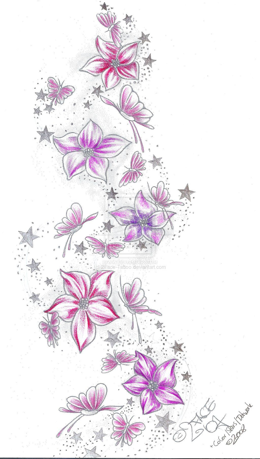Stars Flower Butterflies Color 2face Tattoodeviantart On throughout proportions 1024 X 1805