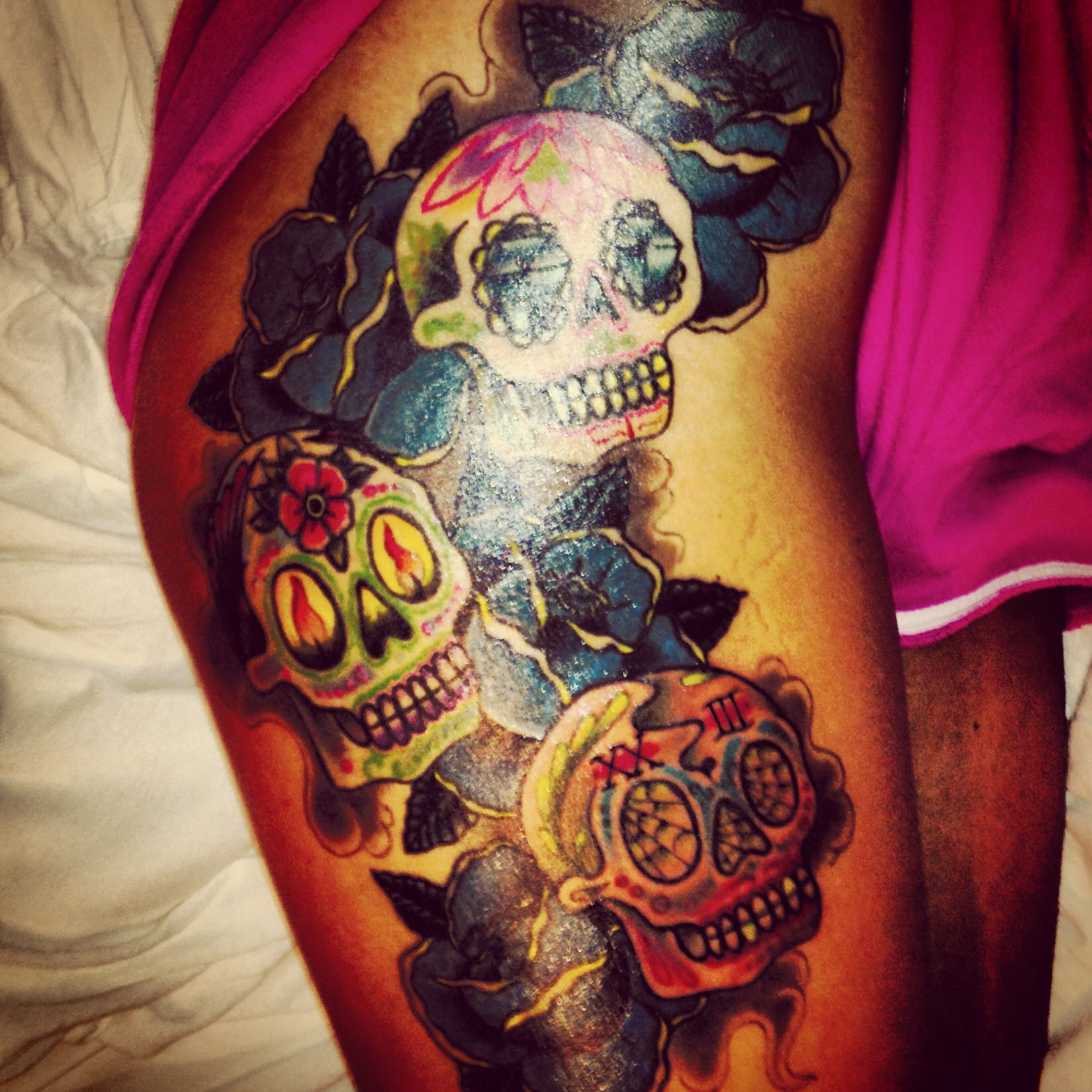 Sugar Skulls Day Of The Dead Family Tattoos Thigh Tattoos Tattoos within measurements 1650 X 1650